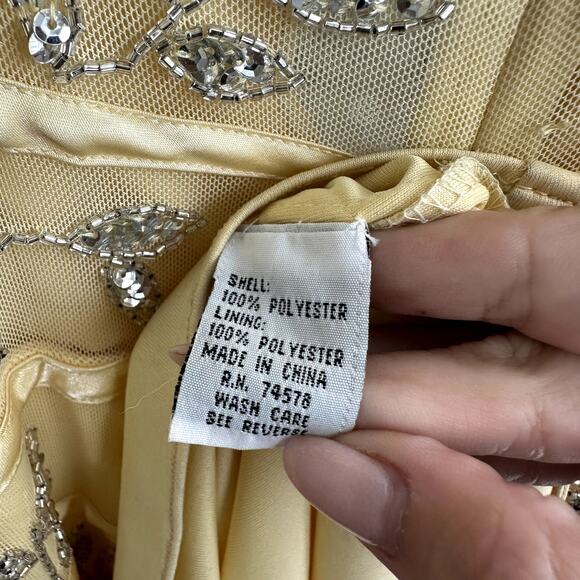 Vintage Cache Beaded Prom Maxi Dress Yellow - Picture 6 of 7